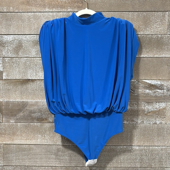 Express blue mock neck open back bodysuit size Medium - Picture 2 of 10